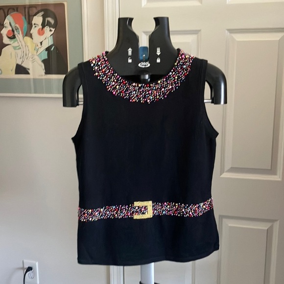 Michael Simon Tops - SOLD!!! Michael Simon 2003 black sleeveless vest top ramie cotton M/L beads cute